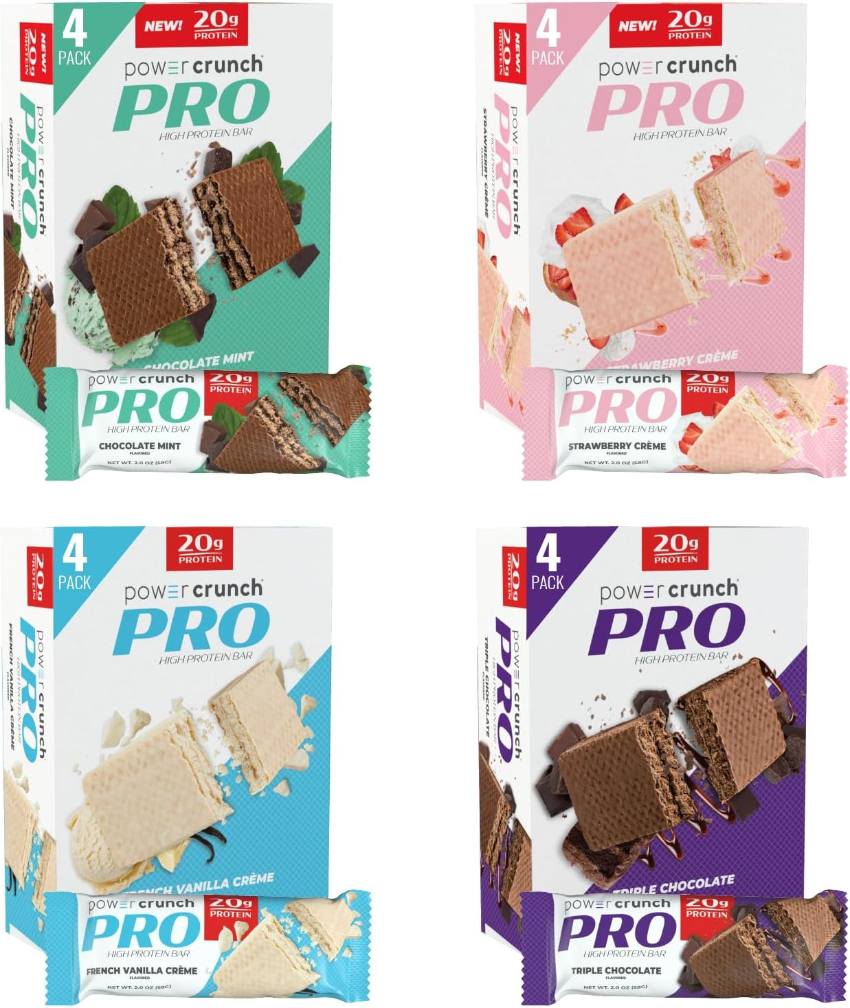 Power Crunch PRO Protein Wafer Bars, Variety Pack, in 4 Flavors 2.0 Ounce Bar...