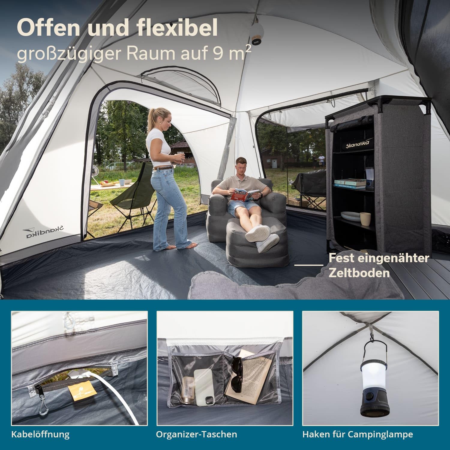 Skandika Pitea 4 Flex Protect namiot kopułowy, namiot kempingowy dla 4 osób, wszyta podłoga namiotu, z dachem przeciwsłonecznym, słup wody 5000 mm, UPF 50+, namiot samochodowy, przedsionek do vanów