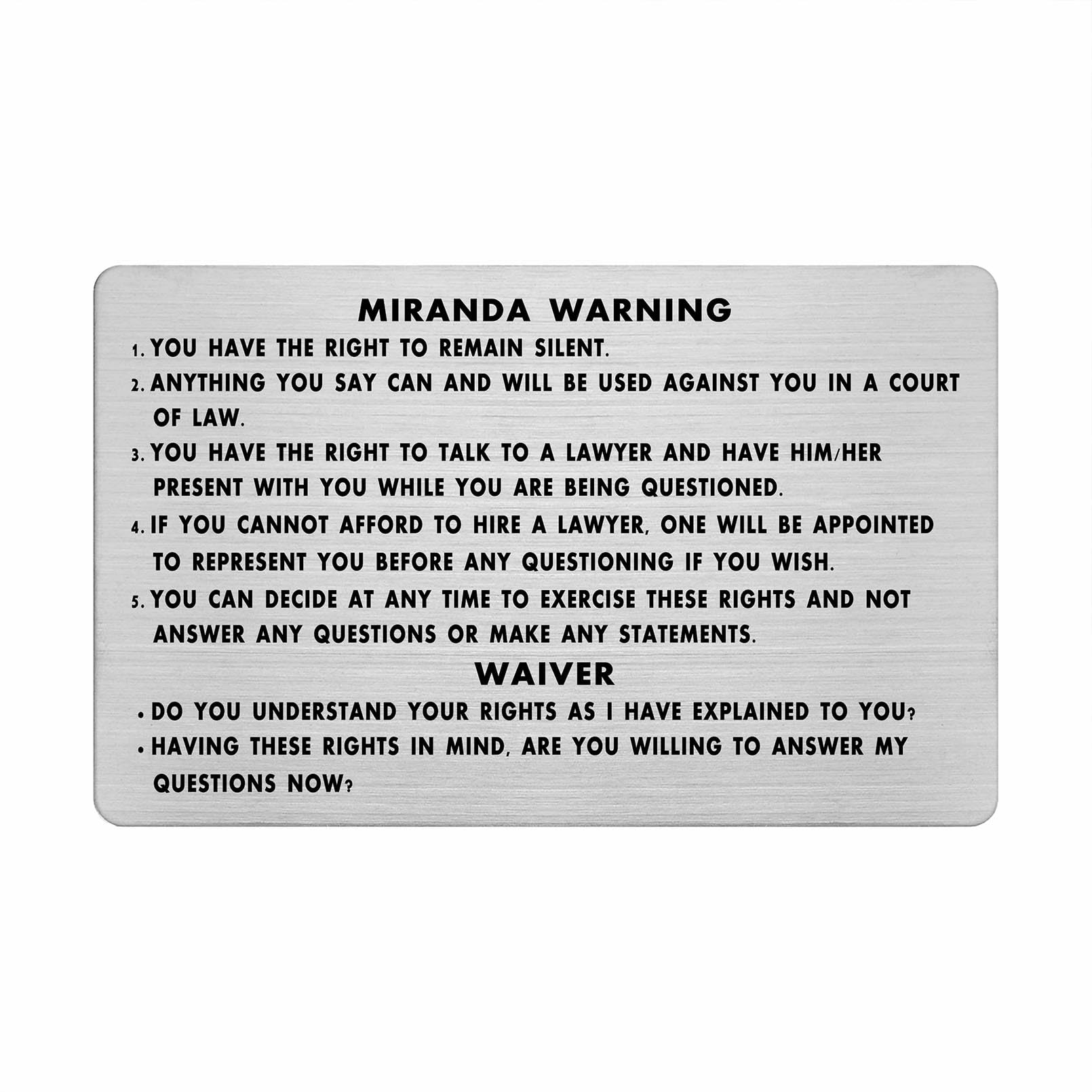 DGXMD Metal Miranda Warning Card - Miranda Rights Card - Silver Miranda Card for Police Officers - Police Law Enforcement Accessories