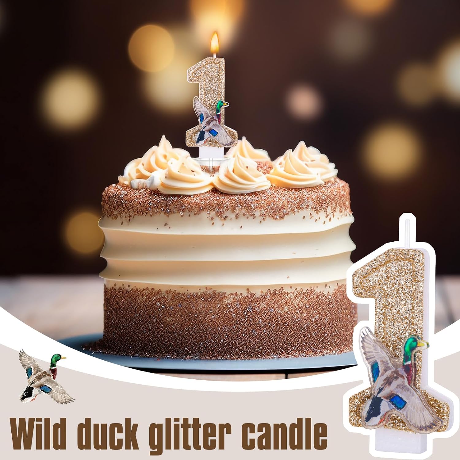 Mallard Duck Birthday Candle Number 1 Cake Topper (Gold)
