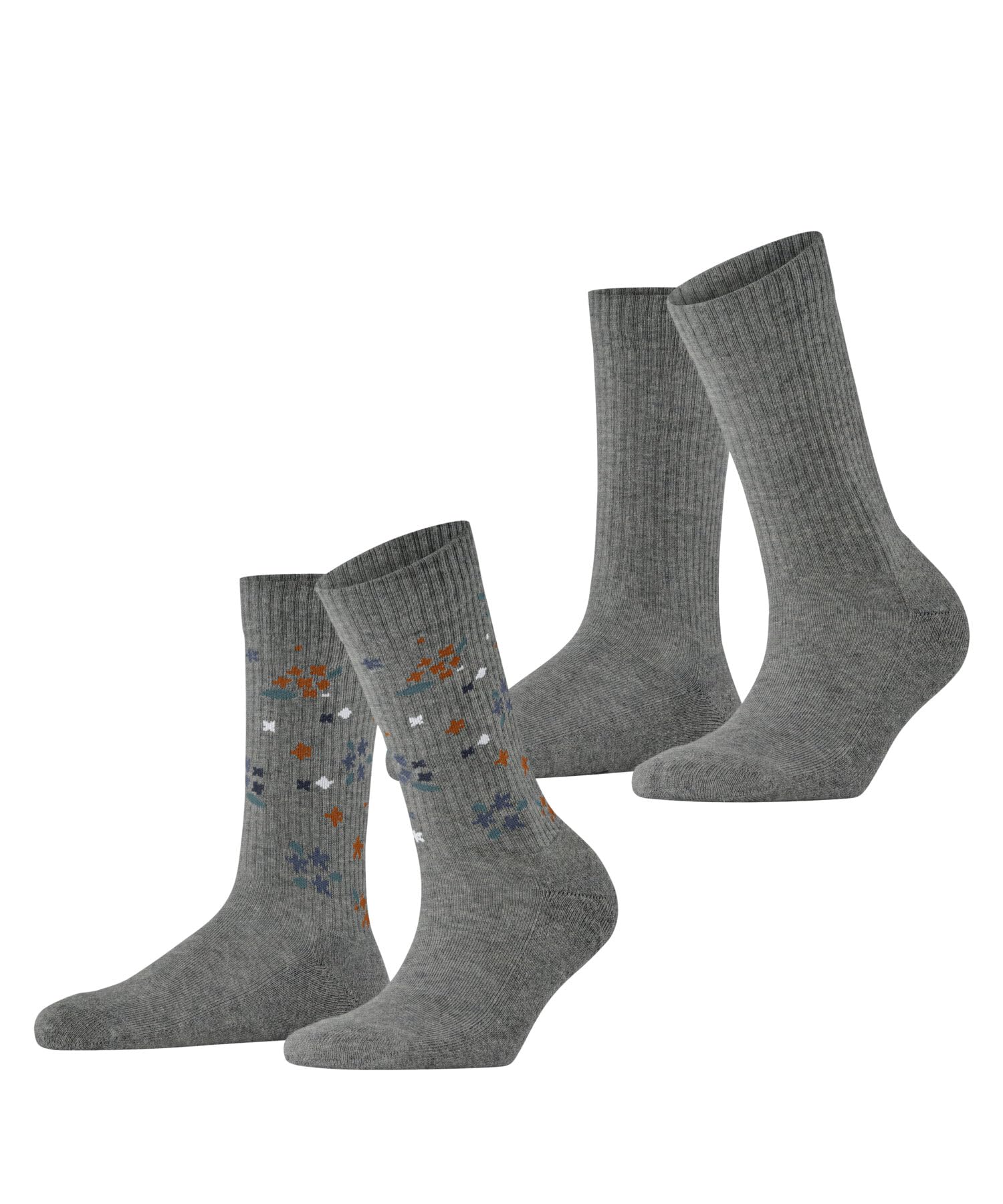 ESPRIT Women's Flower Rib Multipack W So Cotton Patterned Socks 2 Pairs, Grey Light 3400, 2.5-5