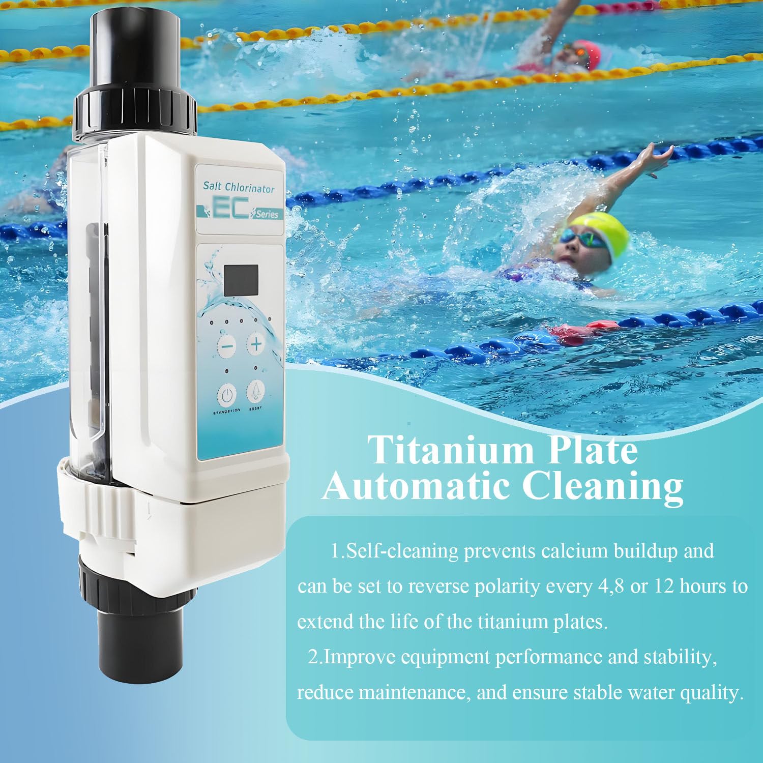 Système de Chlore pour Piscine à Eau salée à Nettoyage Automatique, générateur de Chlore pour Piscine à Eau salée Claire, Fonctionnement Simple, pour spas et jacuzzis 8g/h
