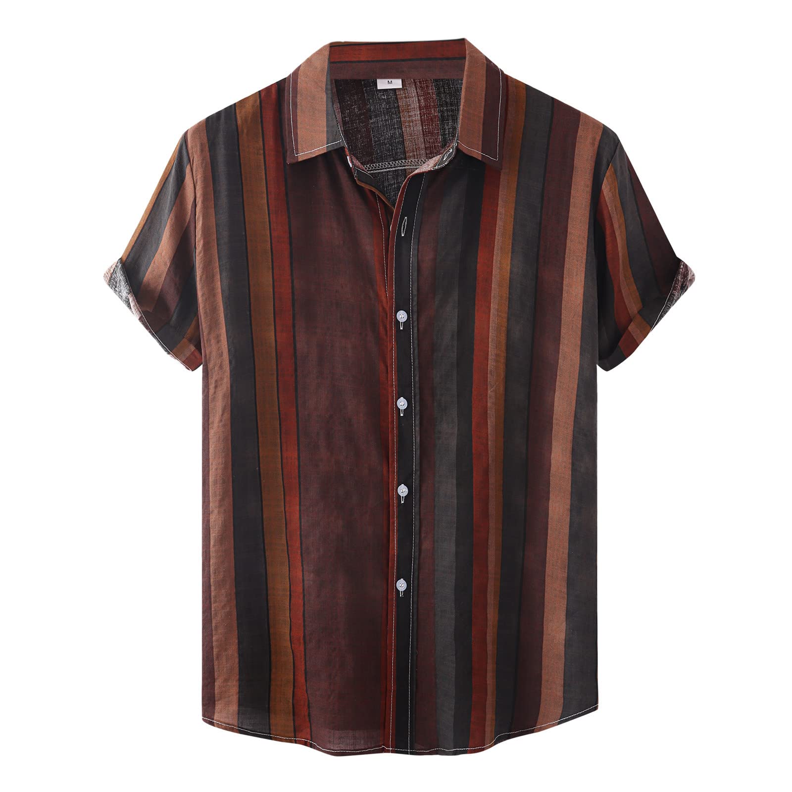 HUTcPNy Camisas Manga Corta Hombre Lino Camisa de Cuadros Camisa Casual con un Solo Estampado Camisa de Manga con Cuello Corto para Hombres Camisas geométricas para Hombres