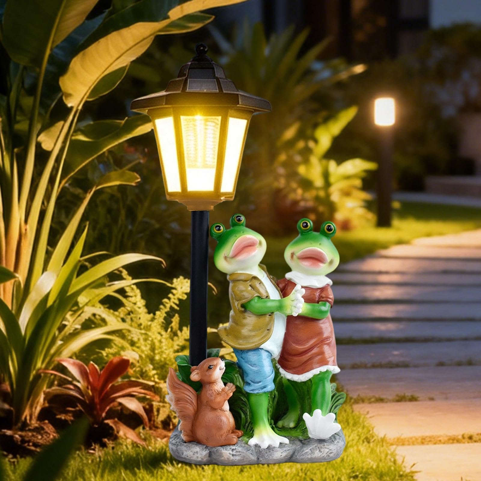 Genérico Estatua De Jardín con Luz Solar Escultura Decorativa En Resina con | Estatuas De Exterior Con Linterna Solar Para Hogar Jardín Patio Césped Balcón Porche Y Patio