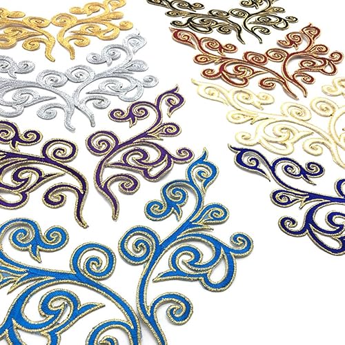 Miniatura 4 de 5 pares de parches bordados barrocos de lujo con remolinos para planchar, insignia de desplazamiento con ribete dorado para vestido de boda,