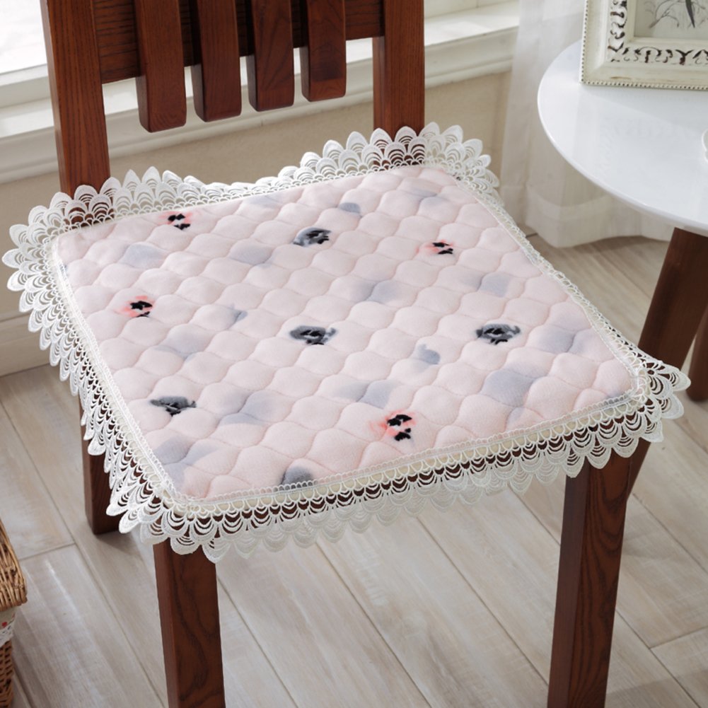 Coussin de chaise de bureau doux en peluche avec bordure dentelle pastorale rétro