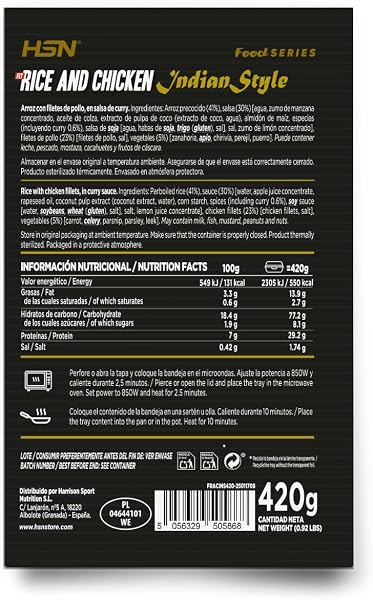 Plato Preparado Fit Arroz con Pollo en Salsa al Curry estilo Hindú de HSN | 420 gramos | Listo para Calentar y Tomar | Alto en Proteínas, Bajo en calorías | Comida Sana y Rica - 2