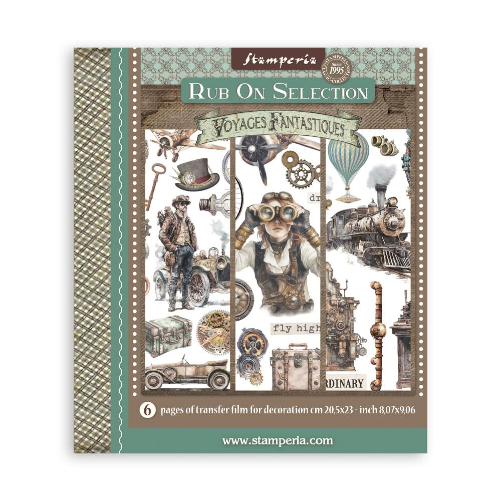 Stamperia - Rub-on Selection for Scrapbooks, Albums, Bullet Journals and More, Easily Transfer Images onto Paper and Other Surfaces, Perfect for Crafts and Gifting (6 Pages) (Voyages Fantastiques)