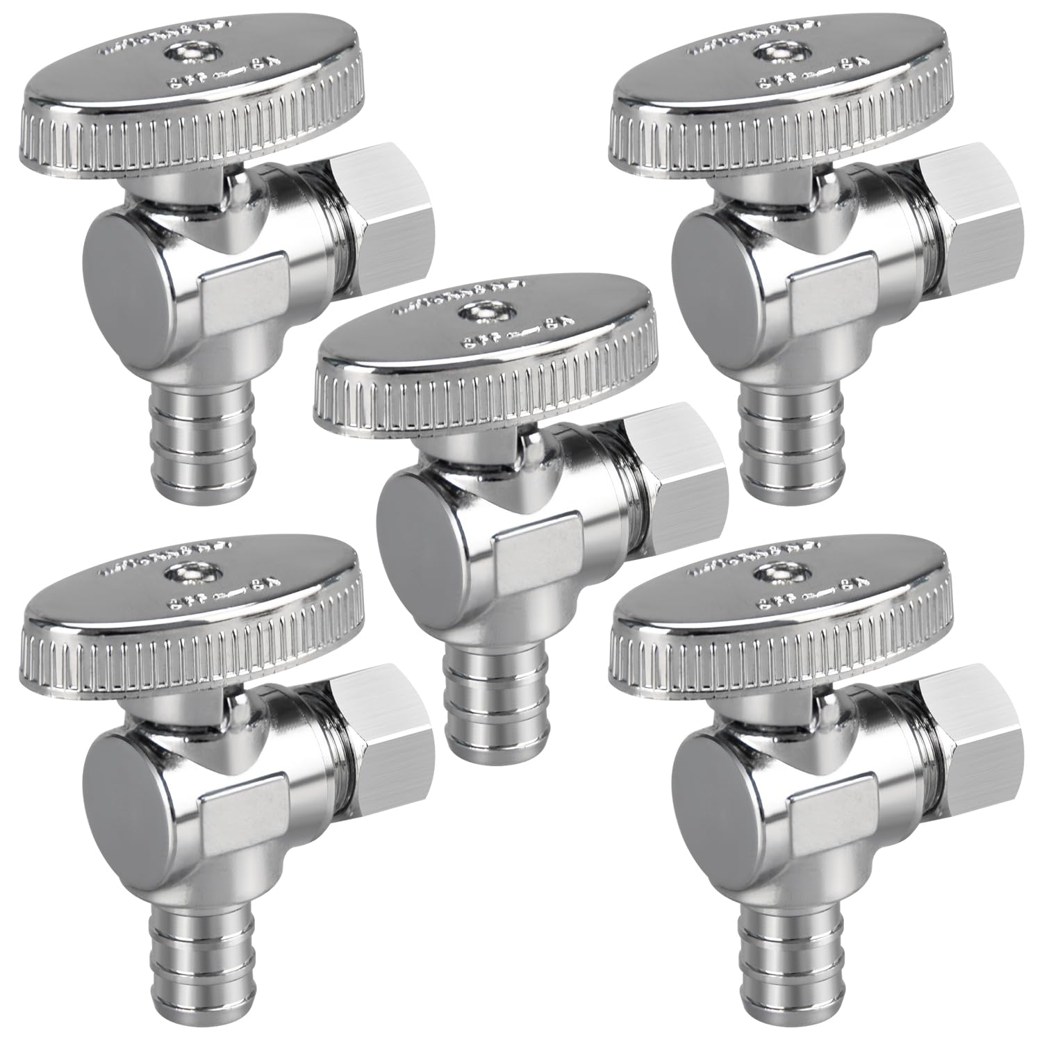 Stop Valves, 1/2" × 3/8" Angle/Straight Stop Valve, 1/2" PEX Angle Input, 3/8" OD Compression Output, 1/4 Turn, Chrome Plated Brass for Faucet, Toilet Valves(5 Pack 1/2"PEX × 3/8"OD)
