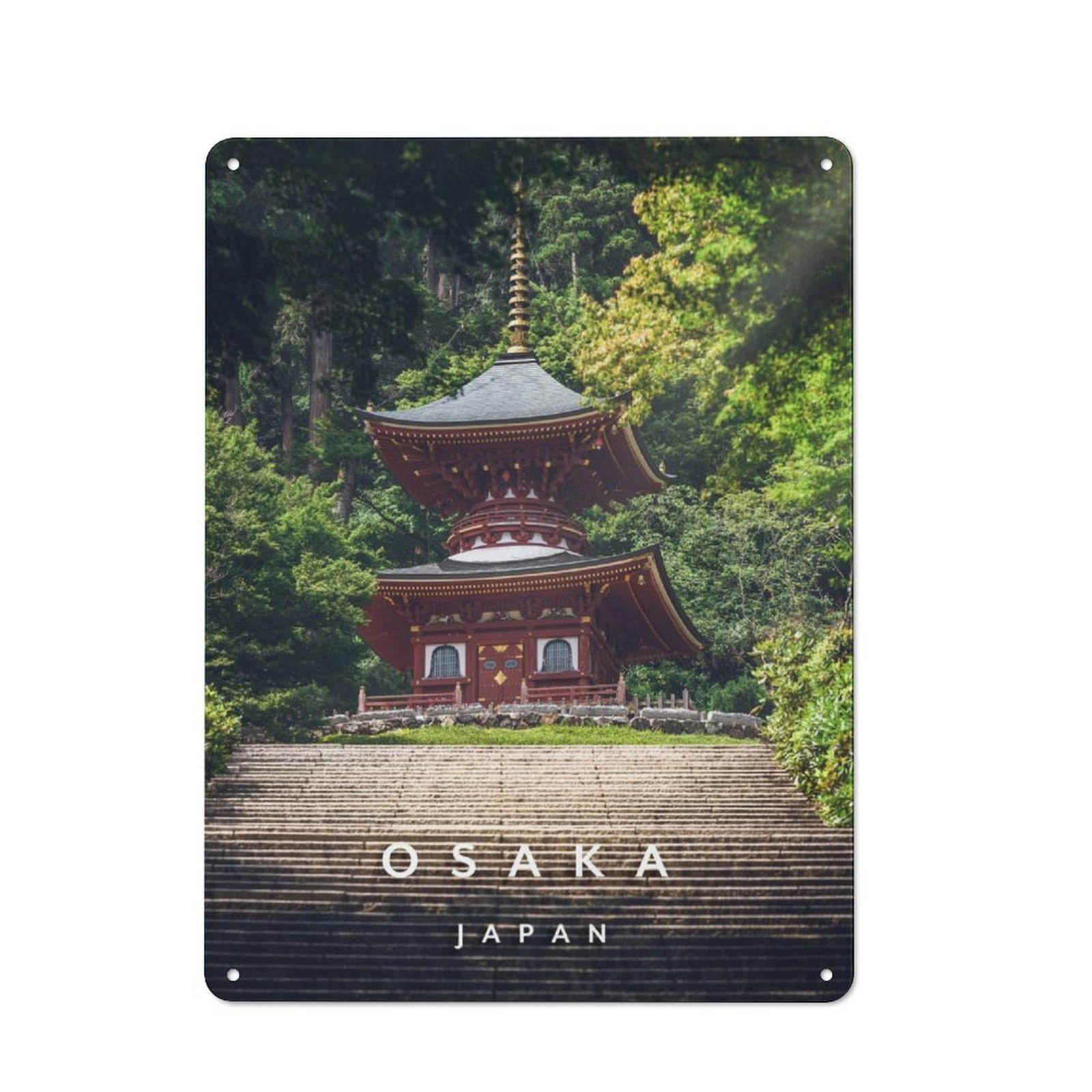Junmoney Pagoda Japan Printed Metal Sign 40X30cm For Living Room Or Hallway, Suited To Hallway Decor Fans