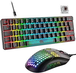 RGB Mini 60% Mechanical Gaming Keyboard UK Layout 62-Key 18 Chroma Backlit Brown Switch Wired Compact Keyboard with radiant Spacebar+12000DPI 65G Lightweight Gaming Mouse for PS4/Xbox/PC/Laptop-Black