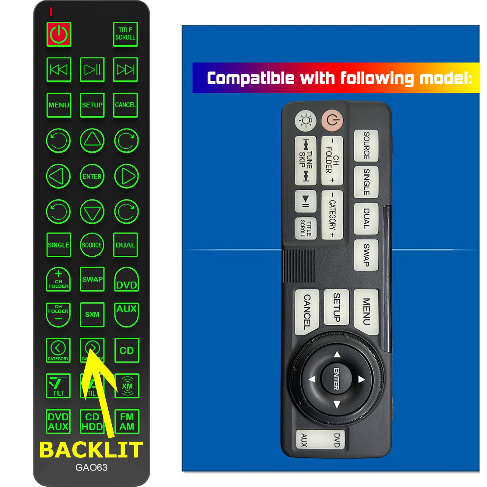 Replacement Remote Control for Honda Odyssey Touring Elite Rear Entertainment DVD with Ultrawide Screen 39560TK8A21 39560-TK8-A21 2011 2012 2013 2014 2015 2016 2017