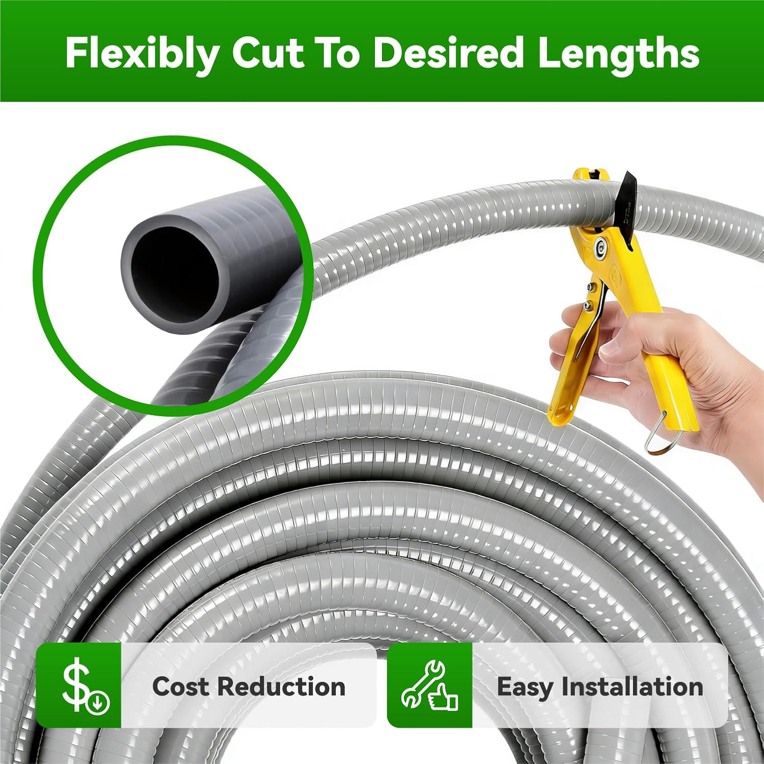 25 Ft Liquid-Tight Conduit and Connector Kit - 1/2 inch Flexible Non Metallic Liquid Tight Electrical Conduit and 4 Straight and 3 Angle Fittings Included. 1/2" Dia