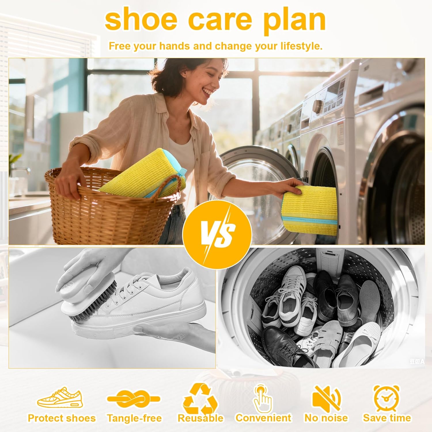 Shoe Washing Machine Bag,Laundry Shoe Bag For Washer And Dryer,Shoe Washing Bag for Washing Machine, Shoe Cleaning Bag For All Shoe Types Reusable Shoe Washing Bag(Yellow 2pcs)