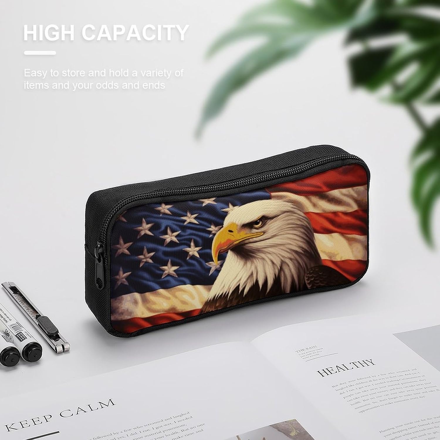 Flag And Eagle Pencil Case Large Pencil Bag with Zipper image 4