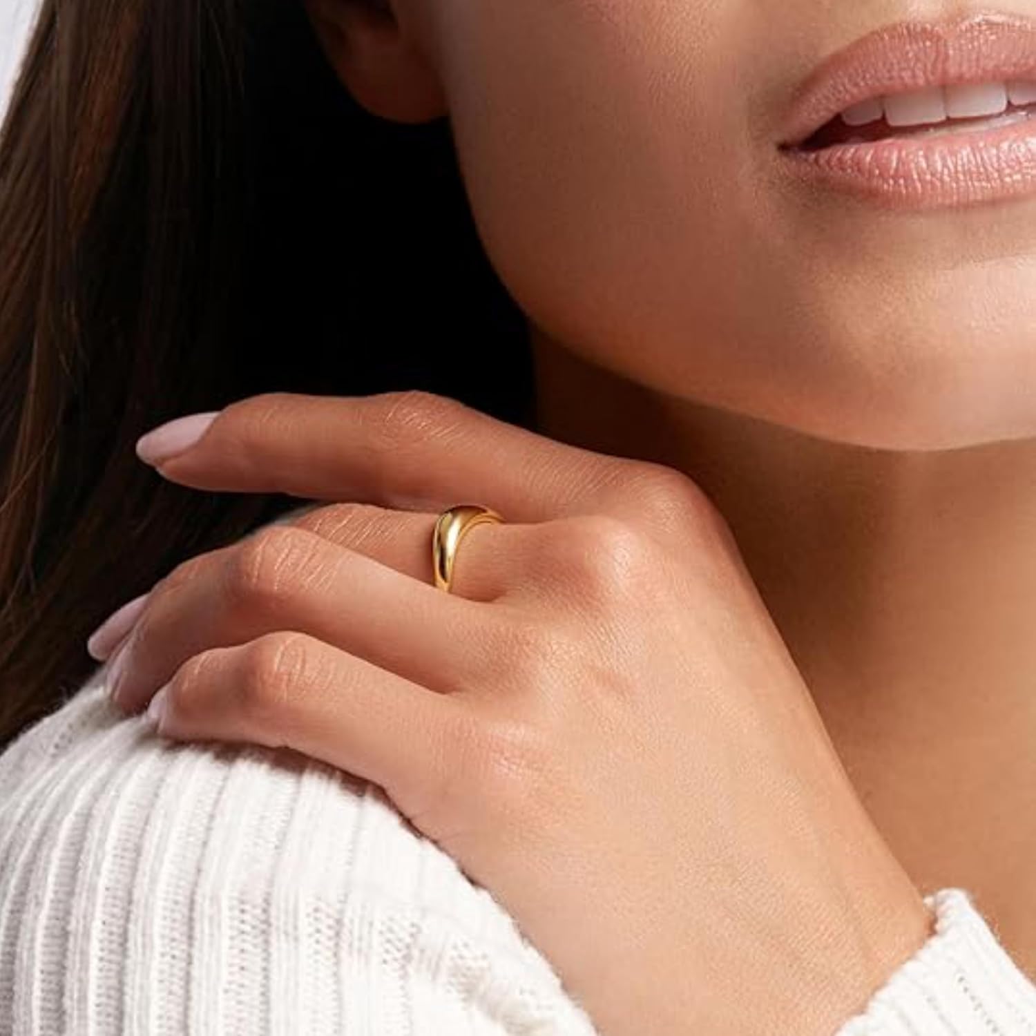 VÓEN Lunara 14K Gold Rings for Women Non Tarnish - High Polish Wave Contour Design - Stackable Rings for Women - Lightweight Women’s Jewelry, Size 7 - Image 4