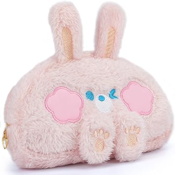 Toplive Cute Pink Pencil Case, Plush Pencil Pouch Fuzzy Pen Case, Cartoon Makeup Bag Kawaii Stationery Cosmetic Organizer Bag for Teens Girls Women, Pink Rabbit