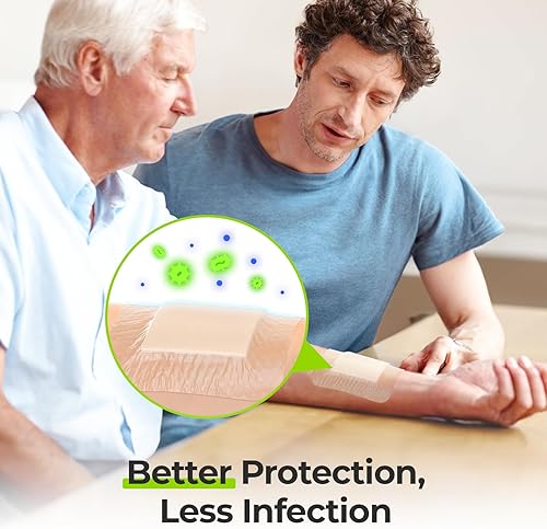 Miniatura 9 de AUVON Apósito de espuma de silicona con borde adhesivo grande, 3 x 3 pulgadas, 10 paquetes de vendajes para heridas con alta absorbencia, apósitos