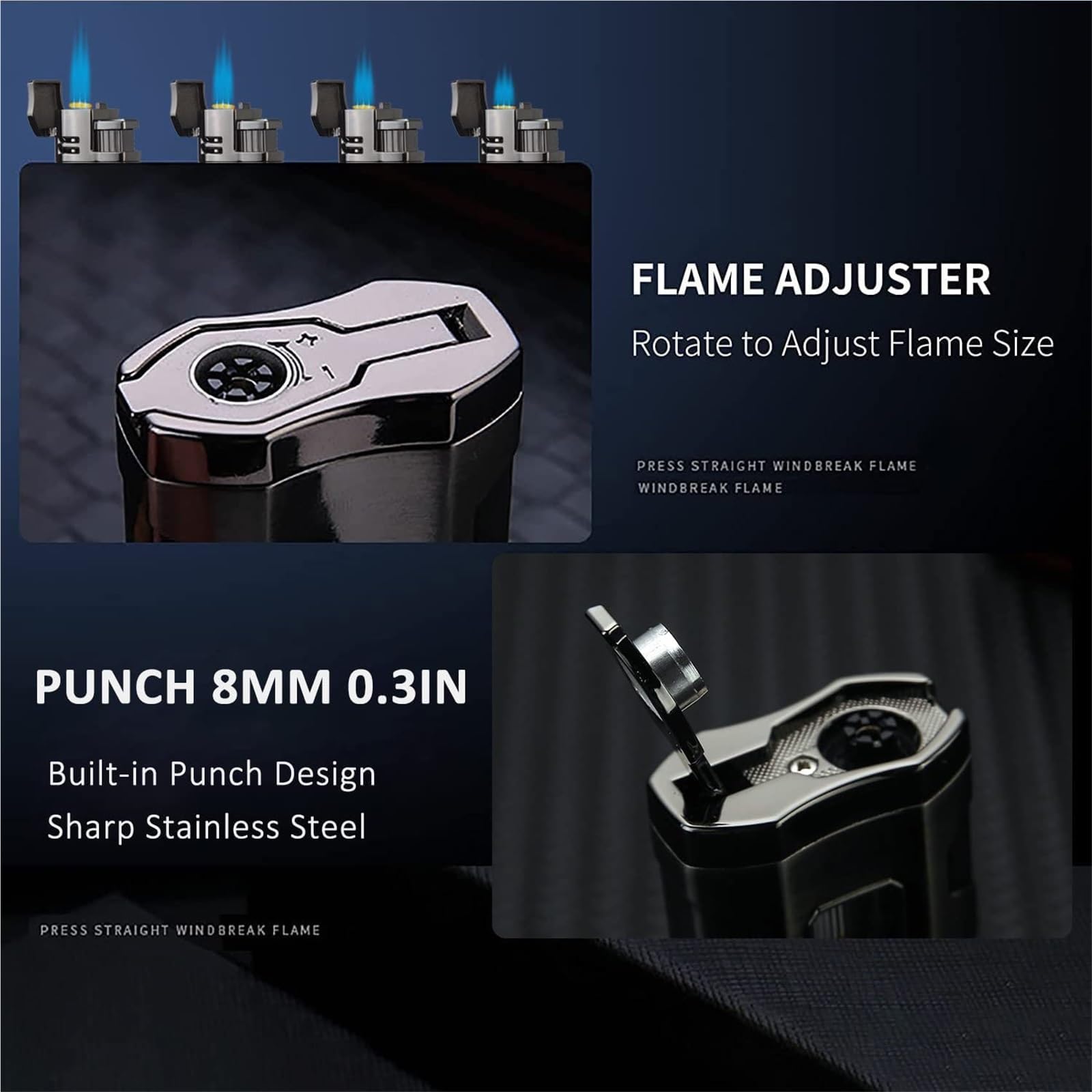 Triple Jet Flame Vintage Metal Butane Lighter with Visible Gas Window Push to Ignite, Adjustable Flame Windproof Portable Lighter for Candle Camping Gift (No Fuel Included)(Red Brass)