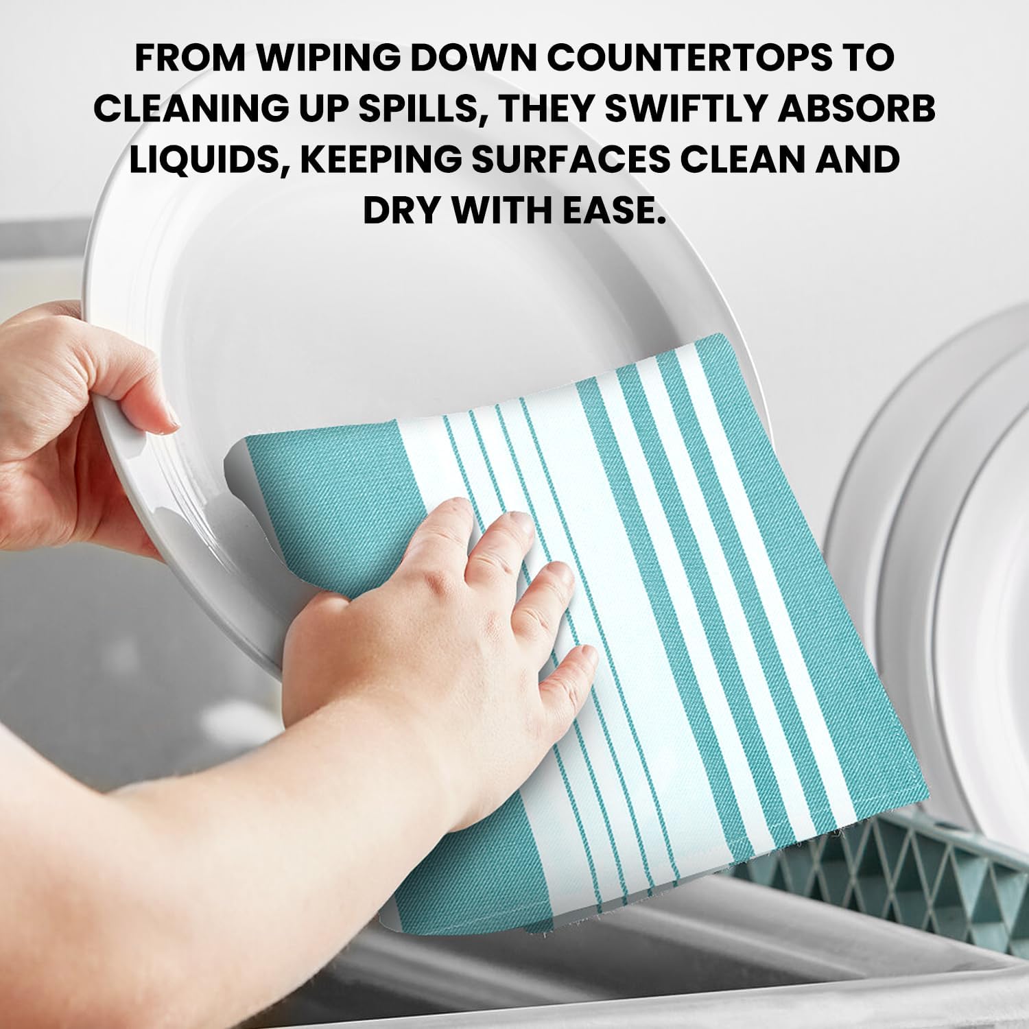 Stripe Kitchen Towels Mordern Design Centreband Dish Towels Boho Stripe Absorbent Festive Gift Set of 3 Pantry Reusable Kitchen Dish Towel|Easter Spring Decor 18x28 Inch Teal Blue - Image 7