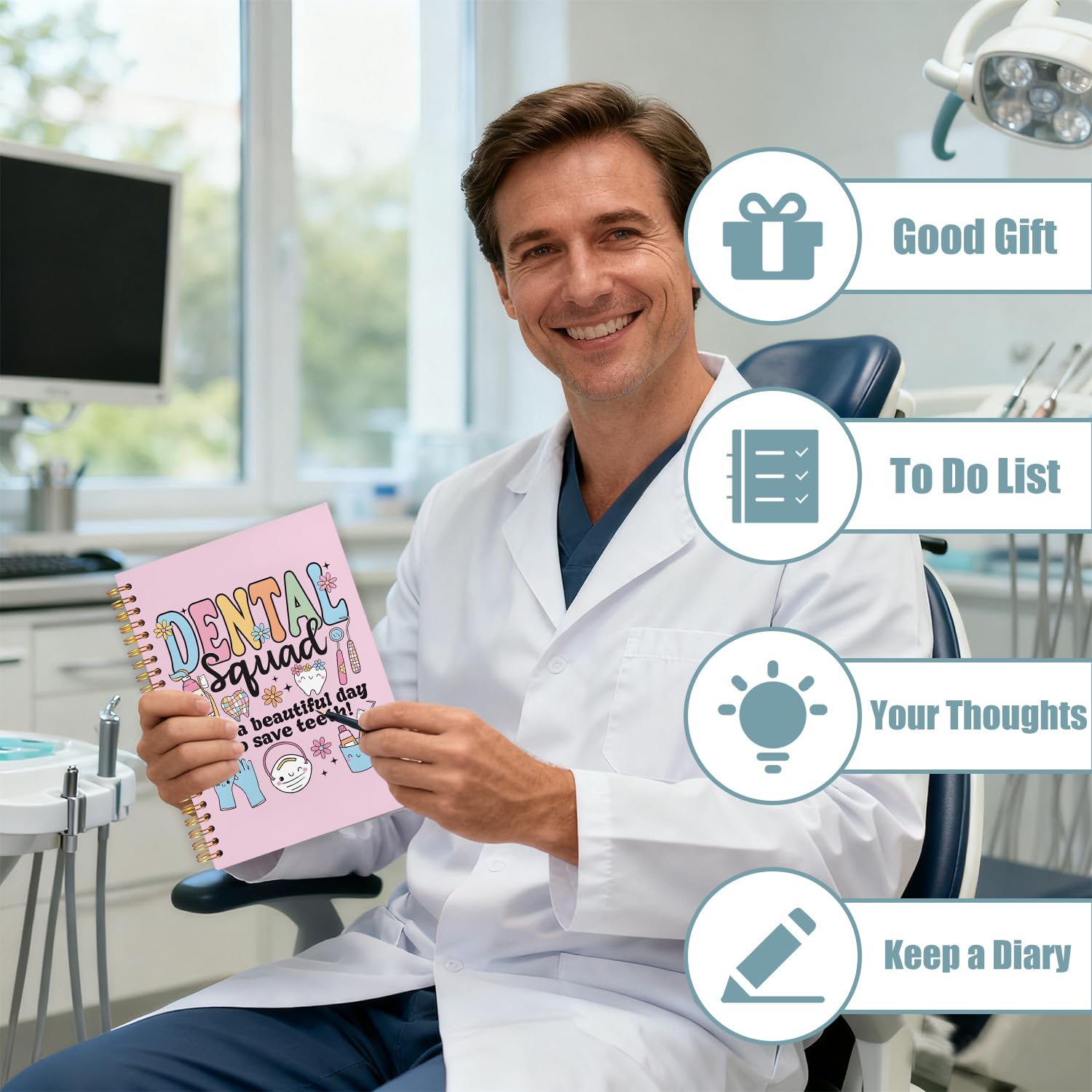 Notatnik na prezenty dla dentystów, asystent dentystyczny, dziennik na prezenty z okazji ukończenia szkoły, różowy notatnik do robienia notatek, artykuły biurowe dla dentystów, 14 x 21 cm