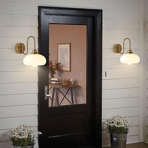 Miniatura 5 de KCO Iluminación de 1 luz vintage para baño, apliques de pared de globo dorado, iluminación de pared de latón cepillado, iluminación de pared de