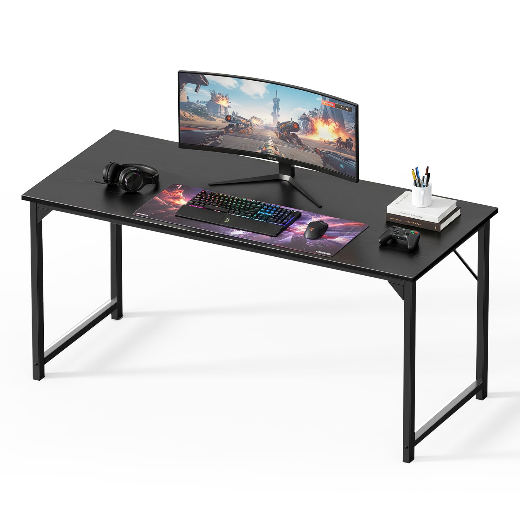 OLIXIS 63 Inch Computer Office Desk for Small Spaces, Writing Gaming Work Desk Modern Study Table with Storage Bag & Headphone Hook Home Bedroom,