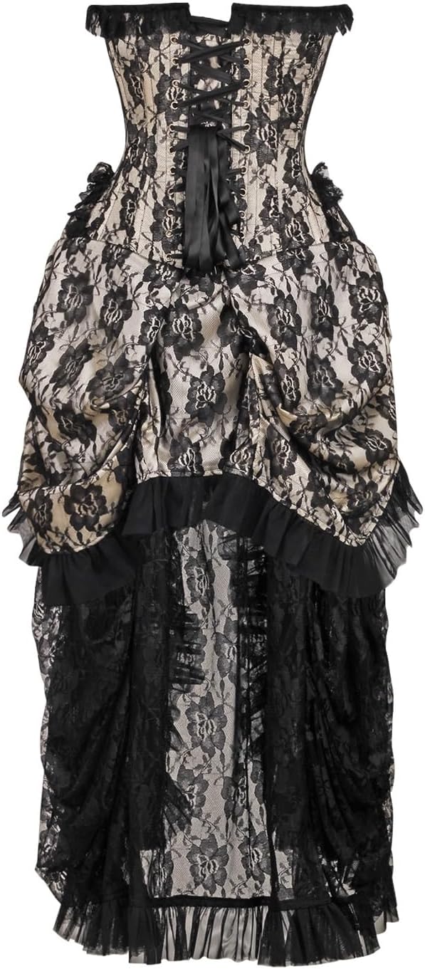 Daisy corsets Women's Top Drawer Steel Boned W/Black Lace Bustle Corset Dress