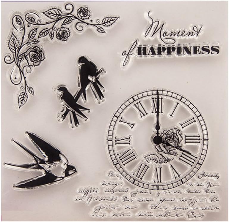 ❤JaneMo New Arriving Clear Stamps Swallow and Clock Transparent Silicone Clear Rubber Stamp Cling Diary Scrapbooking DIY Art Craft Decoration