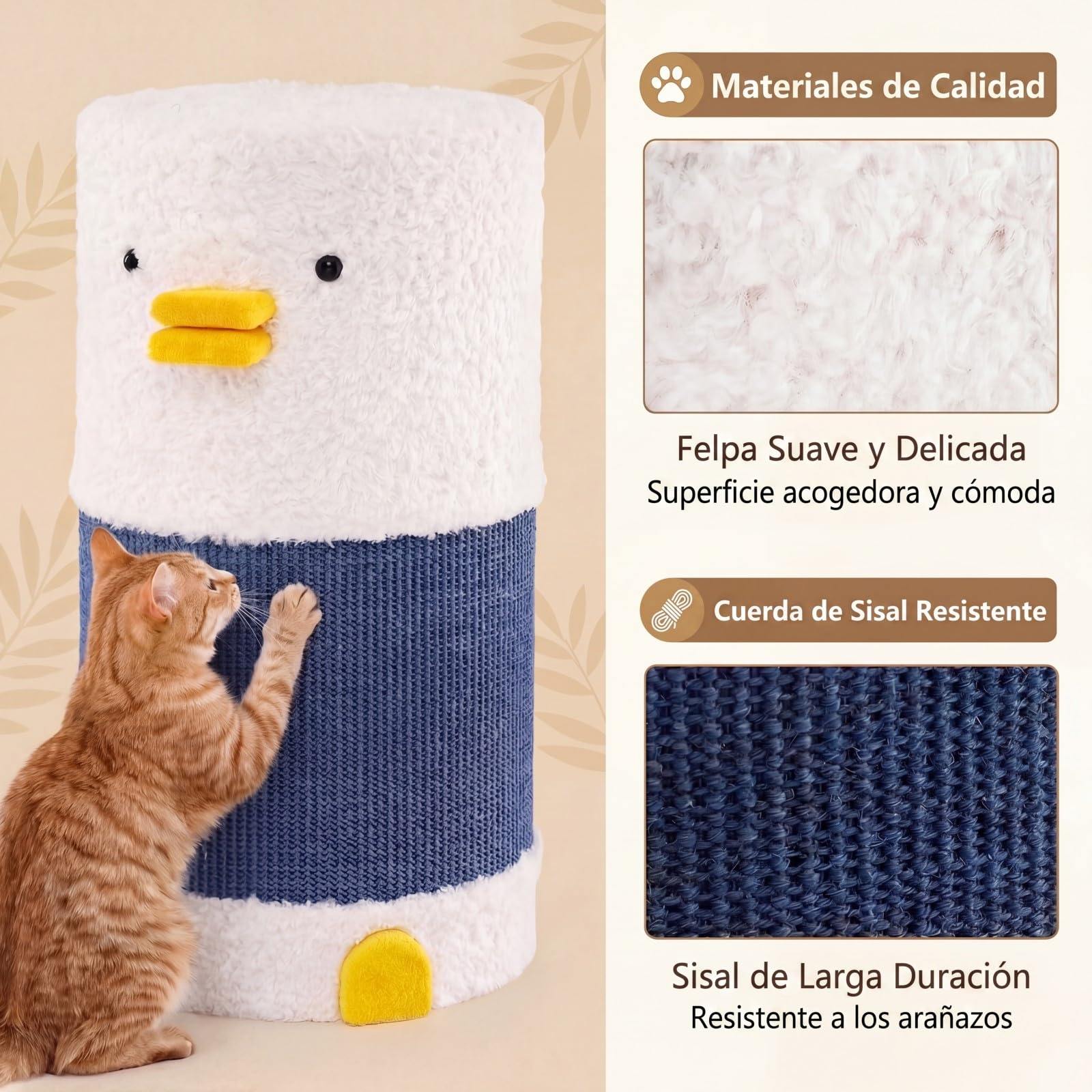 GOPLUS Árbol para Gatos de 2 Niveles, Barril Rascador para Gatos en Forma de Pato con Cubierta de Peluche, Almohada de Sisal, sin Montaje, Mueble Moderno para Mascotas, 35 x 35 x 66 cm