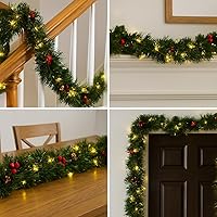 Vista 2 de Lighted Christmas Foliage Garland with LED Lights and Remote Control Dimmer, Timer