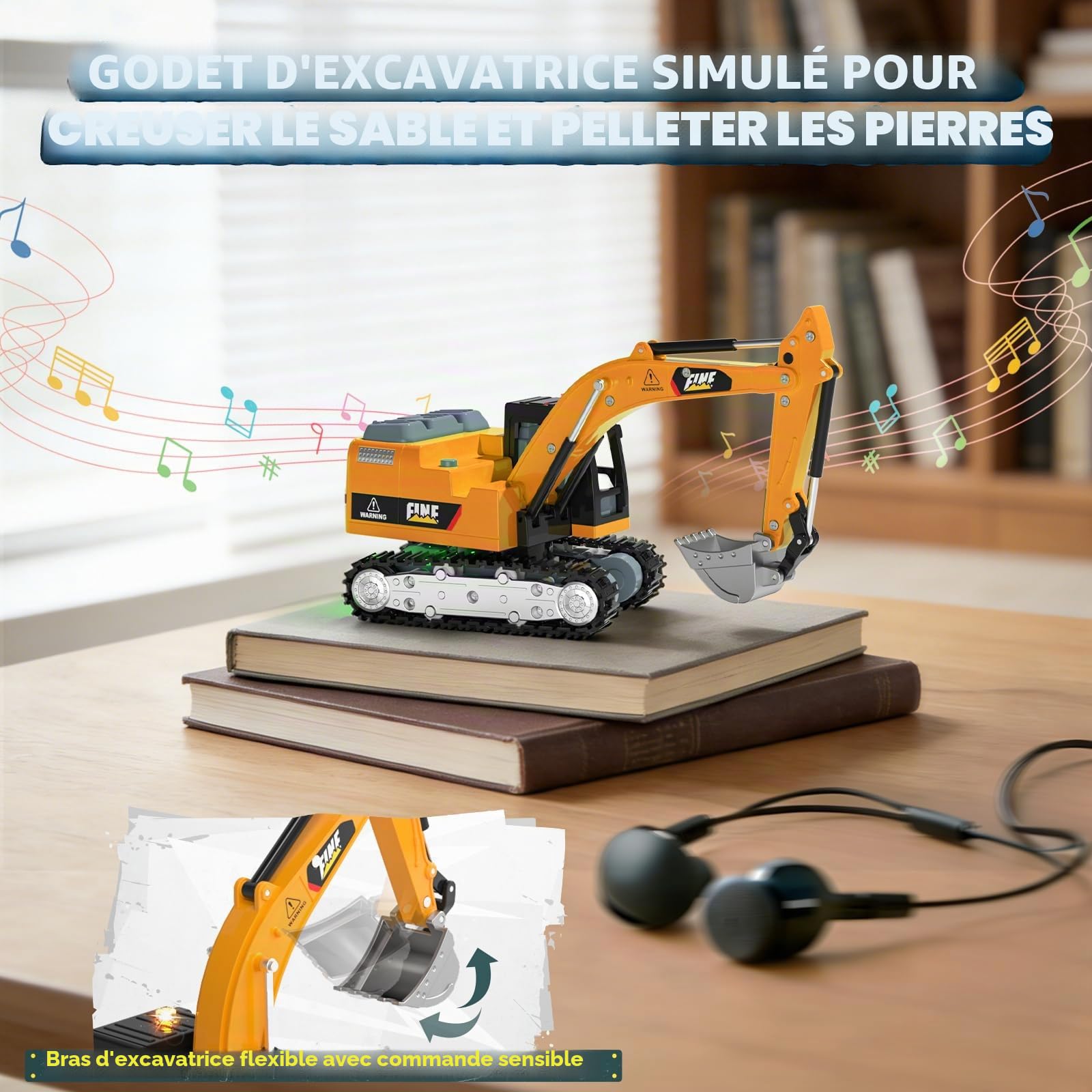 YESHIN Pelleteuse Télécommandée, Jouet Pelleteuse RC 2,4 GHz avec Lumières et Sons, Mini Voiture Télécommandée en Alliage avec Vitesse Réglable, à Partir de 6 Ans