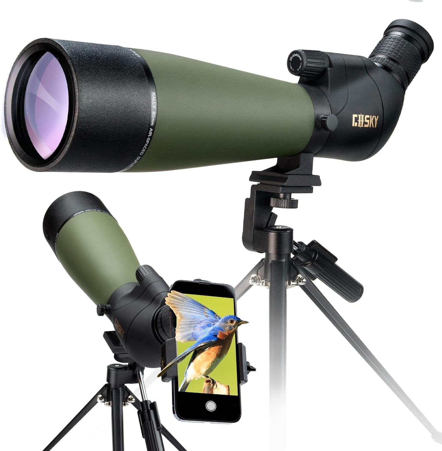 GOSKY 20-60x80 HD Spotting Scope with Tripod, Carrying Bag - BAK4 Angled Scope for Target Shooting Hunting Bird Watching Wildlife Scenery (with Smartphone Adapter+SLR Mount Compatible with Nikon)