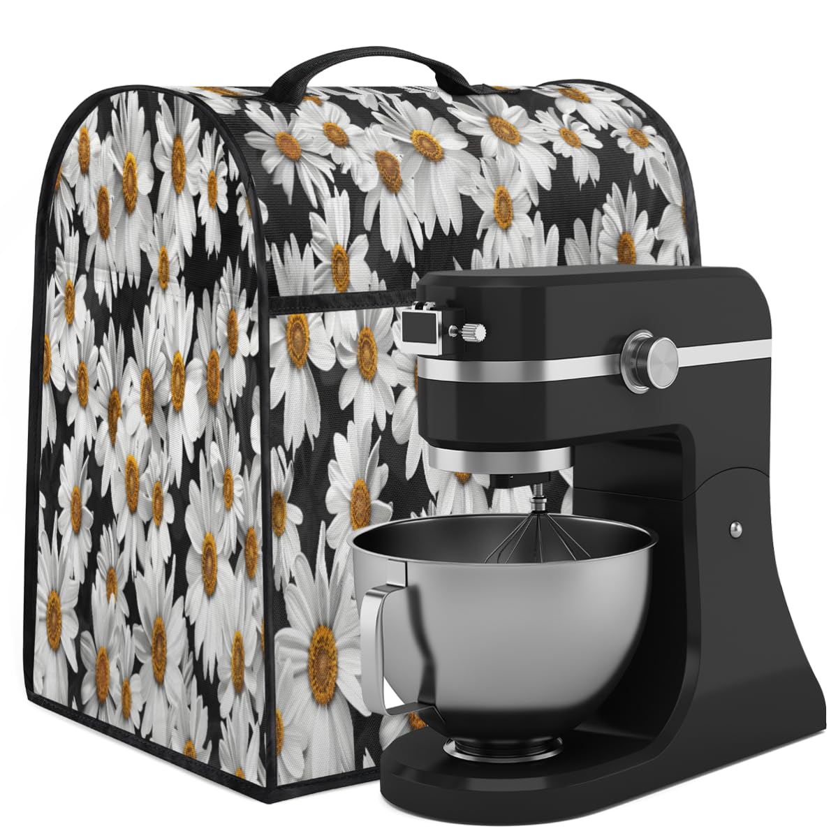 Coffee Maker Cover Daisy Black Floral Kitchen Appliance Covers Small Appliance Covers Blender Cover Juicer Cover Dust Covers for Kitchen Appliances with Top Handle and Pockets,Washable,B762