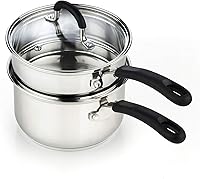 Cook N Home 02655 2-Quart Stainless Steel Double Boiler - Professional Melting Pot for Chocolate Butter Cheese, Glass Lid, Induction Ready