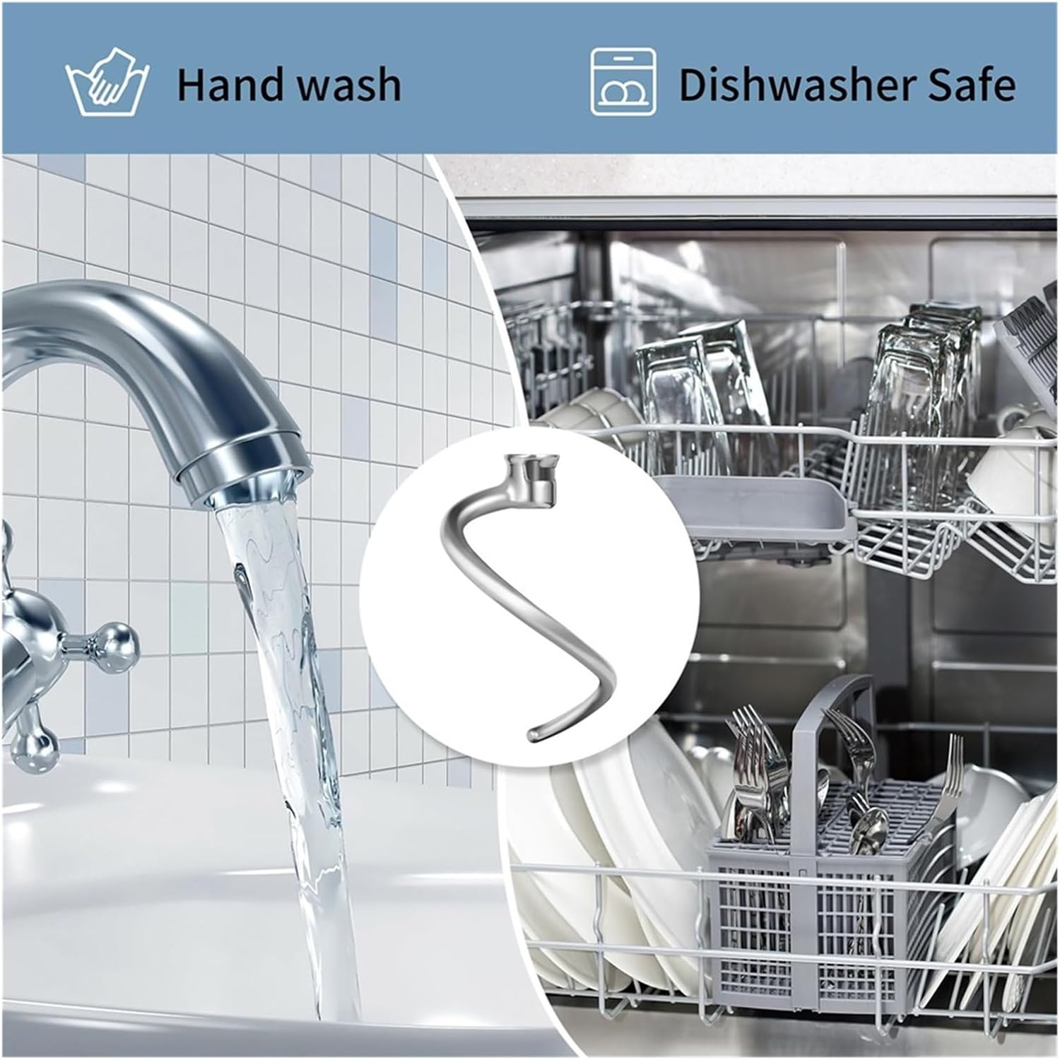 A52Q Stainless Steel Dough Hook Replacement, Compatible For KitchenAid，7 QT Bowl-Lift Stand Mixers, Spiral Dough Hook Parts