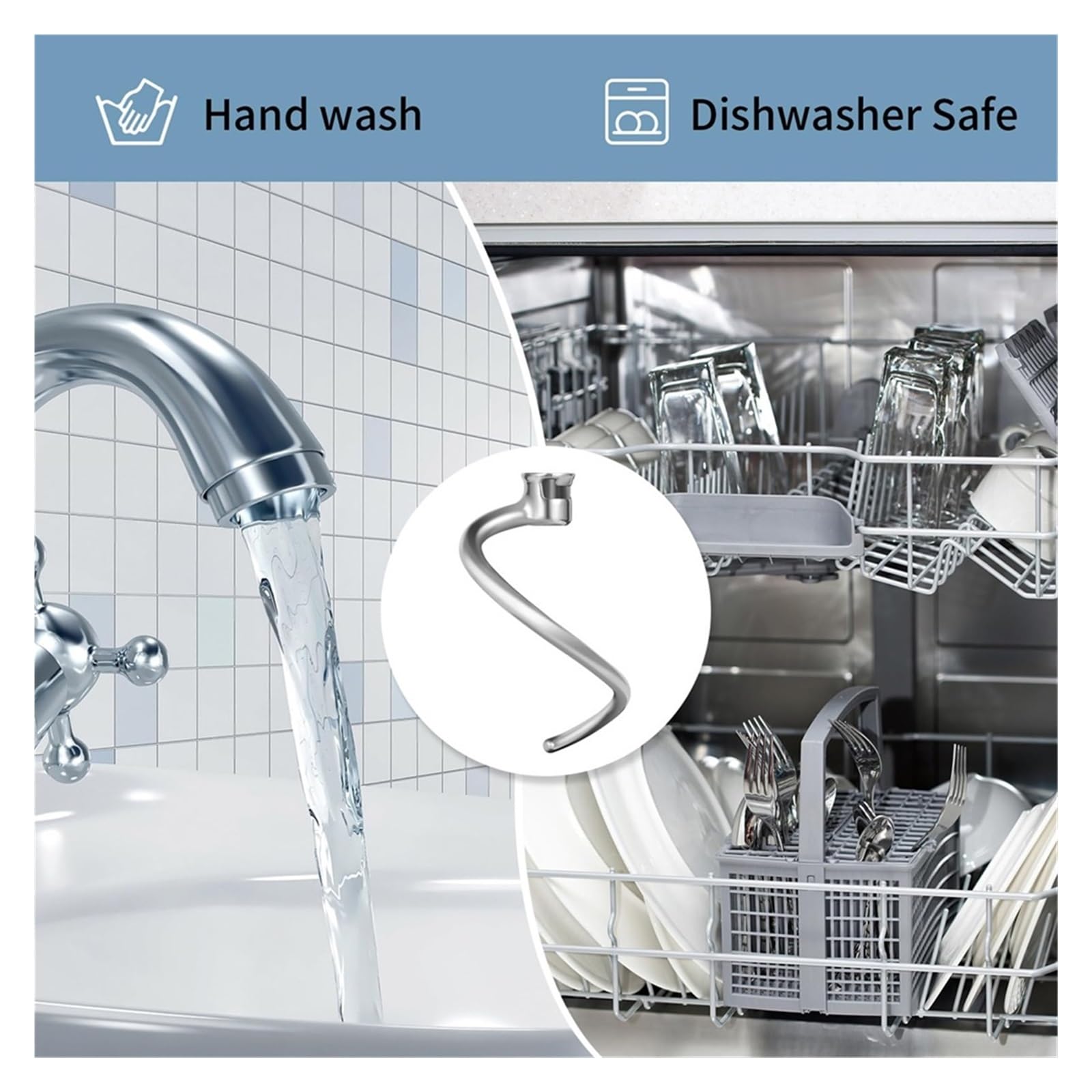 A52Q Gancio for impastare in acciaio inossidabile di ricambio, compatibile con KitchenAid, impastatrici planetarie con sollevamento ciotola da 7 QT, attacco for gancio for impastare a spirale