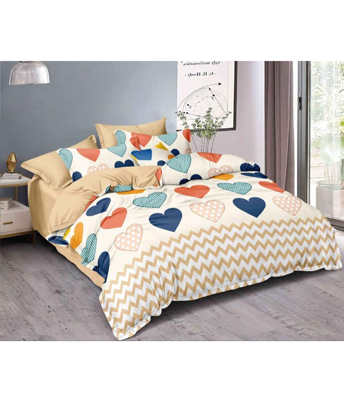 Nanki's Premium Fitted King Size Double Bed Bedsheet (Size 100x108 inches), with 2 Pillow Covers (46x68 inches), NSFITTEDPCDBS12