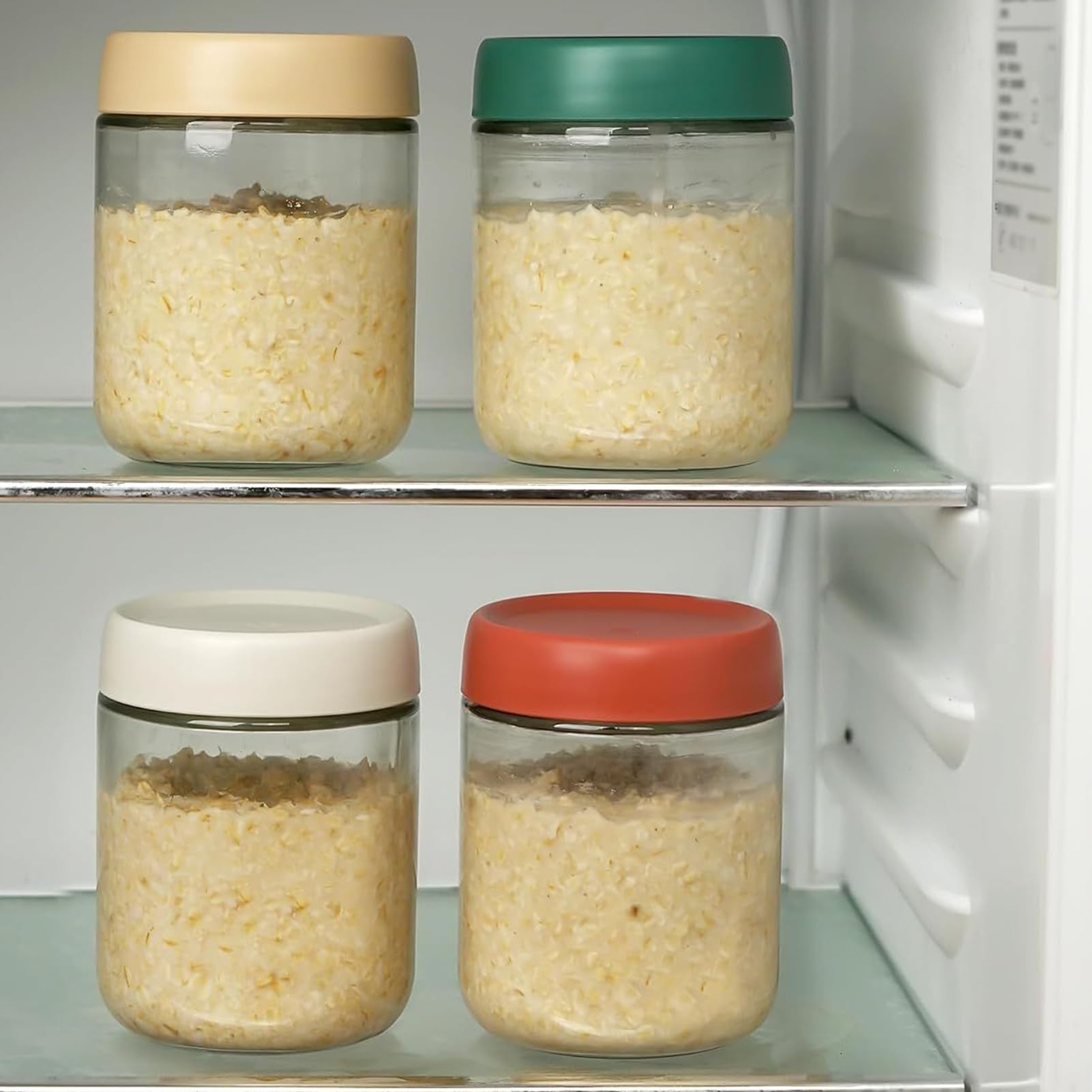 Pot À Overnight Oats 4 Bocaux en Verre Hermétiques 450 ml avec Couvercles