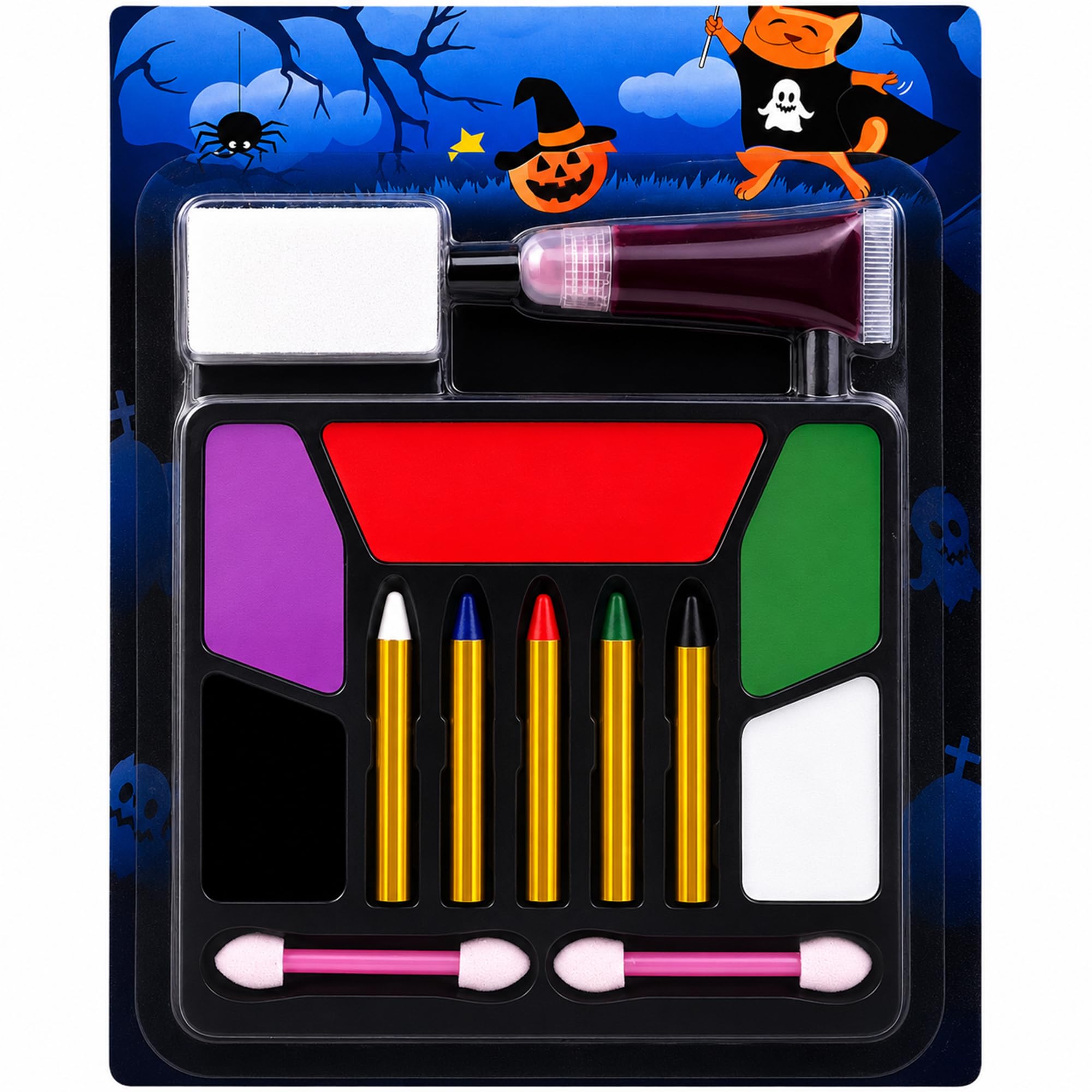 Face Paint Body Painting Kit - 5 Colors + Fake Blood, Halloween White Paint, SFX Makeup, Non-Toxic Hypoallergenic for Cosplay, Joker Costume, Parties