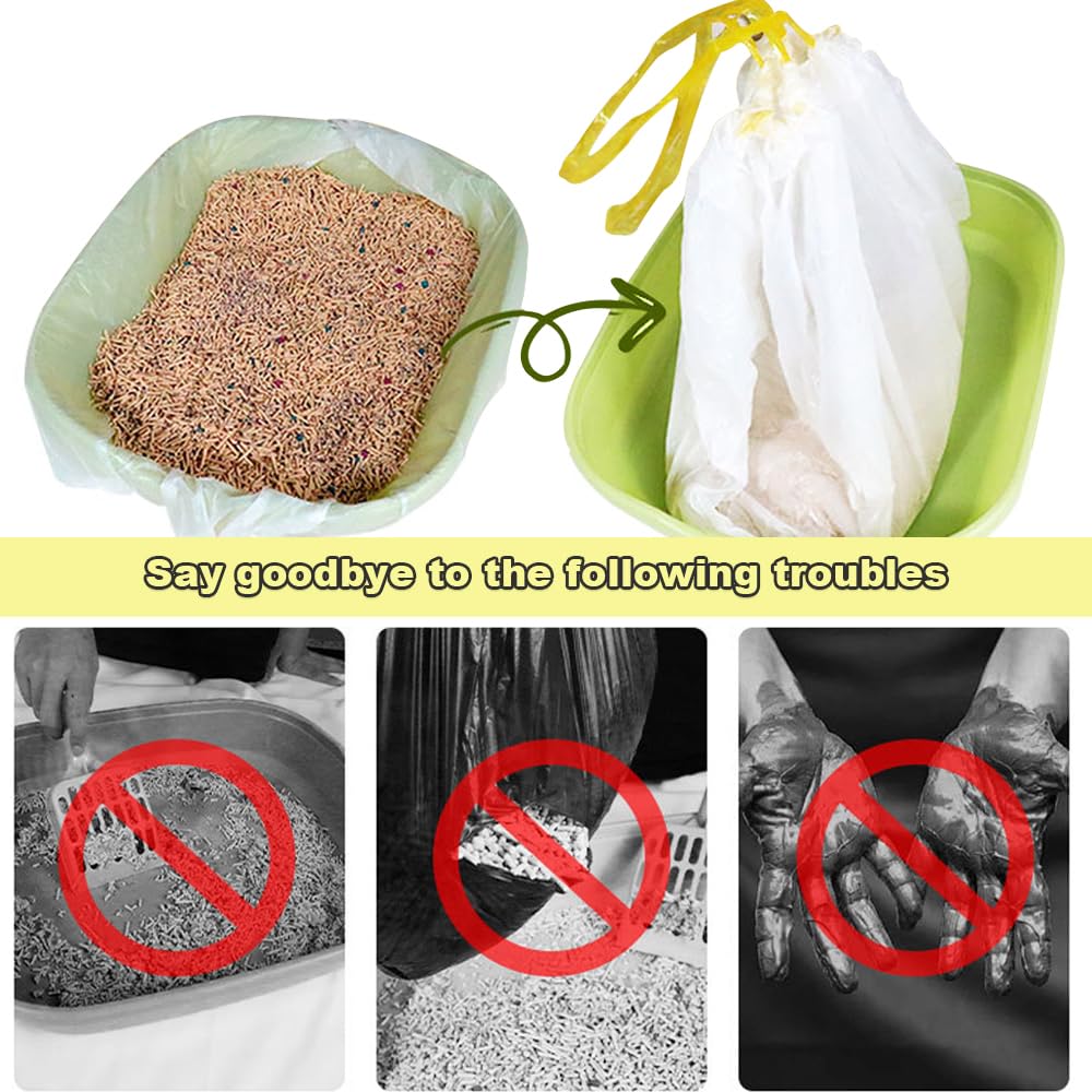 Cat Litter Tray Liners, 20 PCS Cat Litter Bags with Drawstrings and 2 PCS Gold Fixed Clip for Pet Litter Box (79 x 45 cm) - Image 4