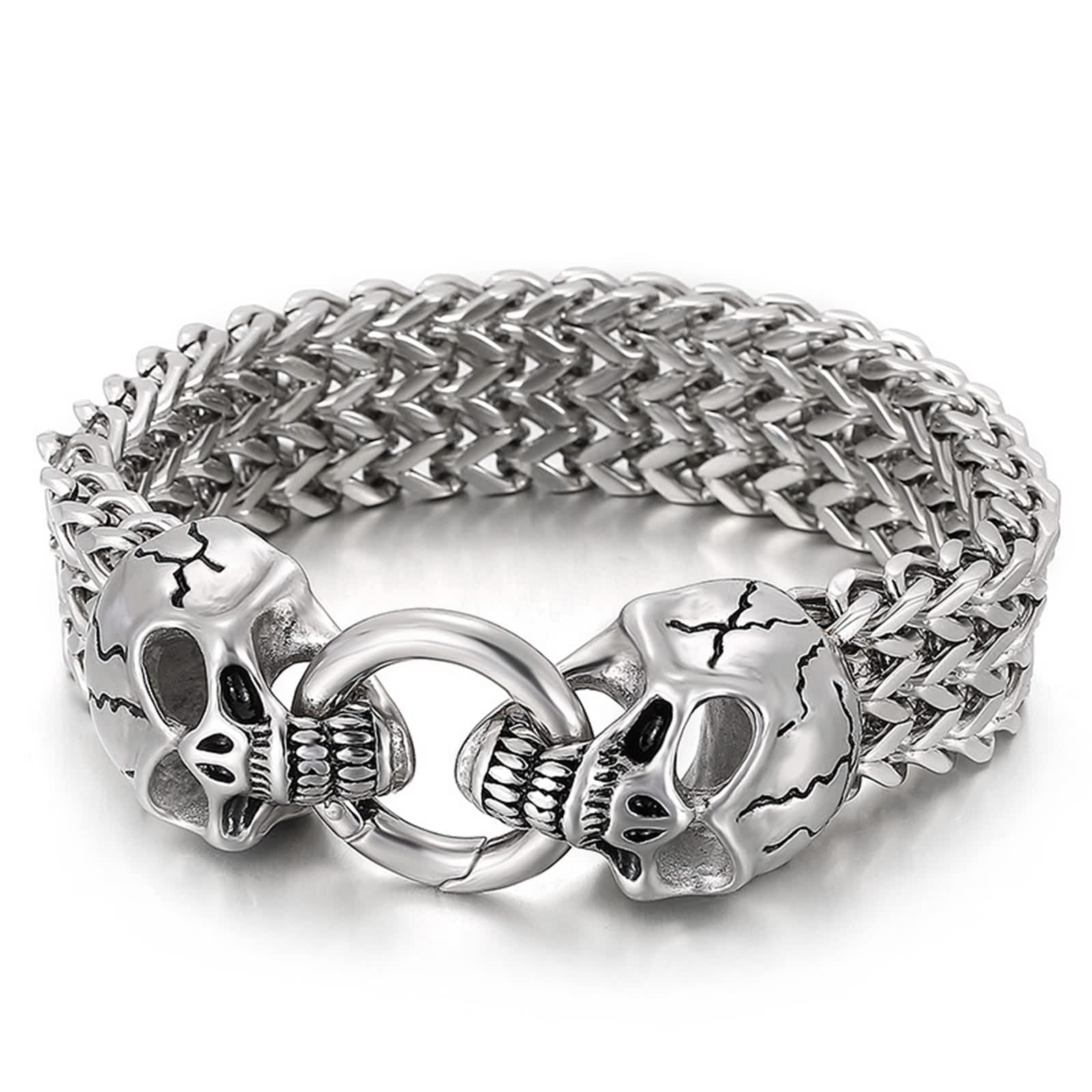Brazalete Hombre Negro, Pulseras Hombre Acero Inoxidable Punk Calavera Cabeza de León Cabeza de Lobo Brazalete Hombres