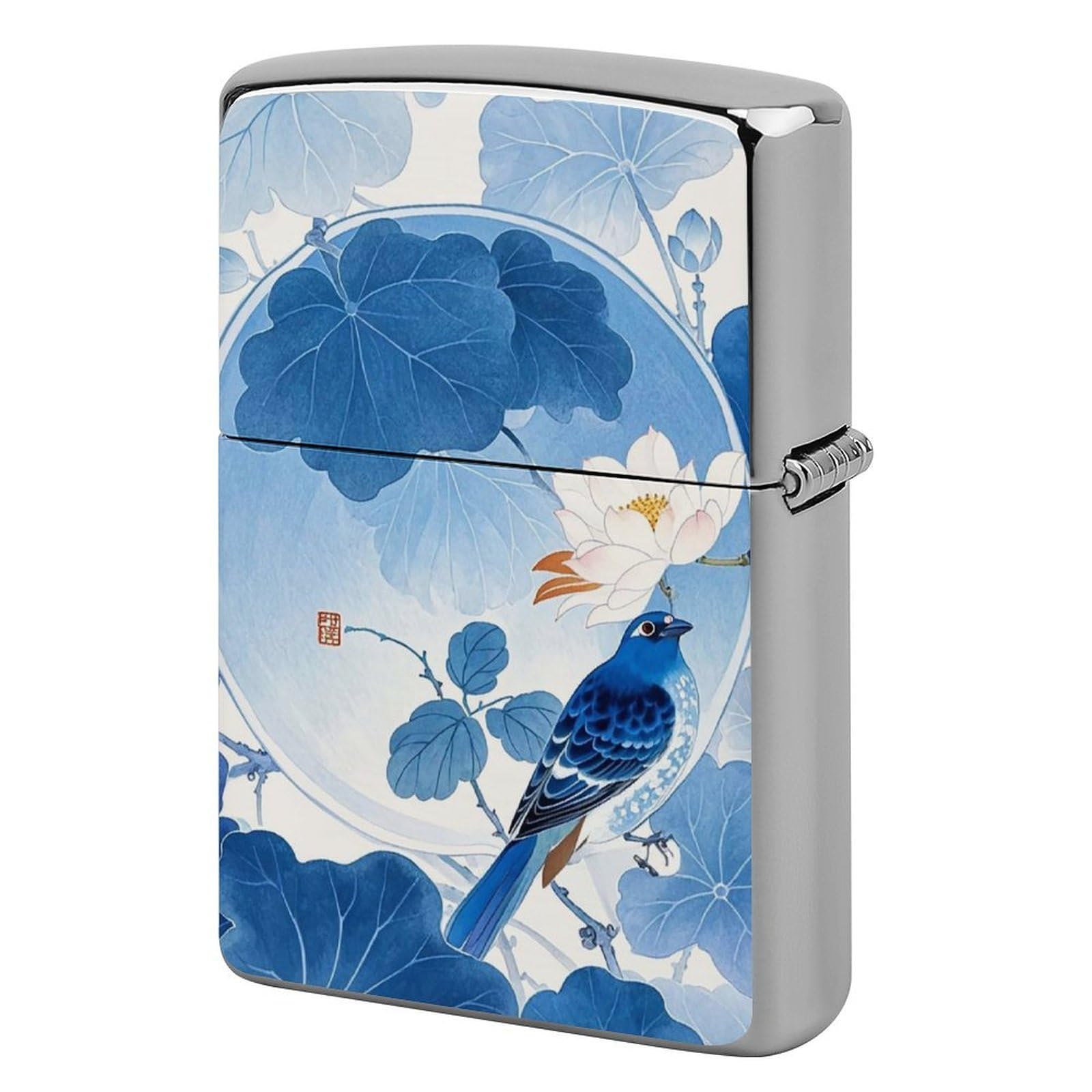 Blue and White Chinese Style Flower and Bird Lighter Case for Men, Personalized Lighter Cover for Valentine's Day Gifts, Flip-Top Lighters Shell for Outdoor, Portable Lighters Protective Sleeve