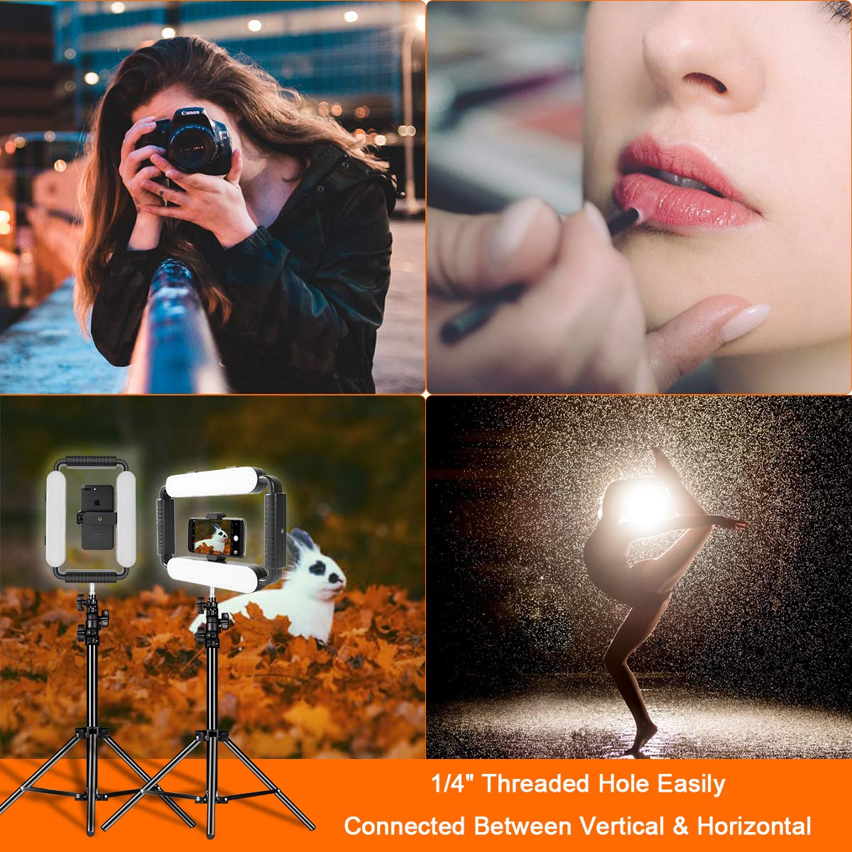 GVM Grip Pro Smartphone Video Rig, Stabilizzatore portatile e luce a led video, Fotocamera a LED per fotografia Registrazione video Impugnatura Maniglia Luce video con otturatore remoto Bluetooth
