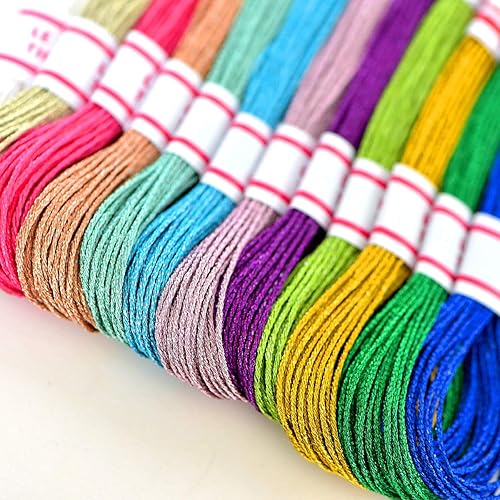 Miniatura 9 de Ovillos de hilos en colores del arco iris metálicos, de la mejor calidad, para bordar, hilos para tejer brazaletes de la amistad y artesanías, 24