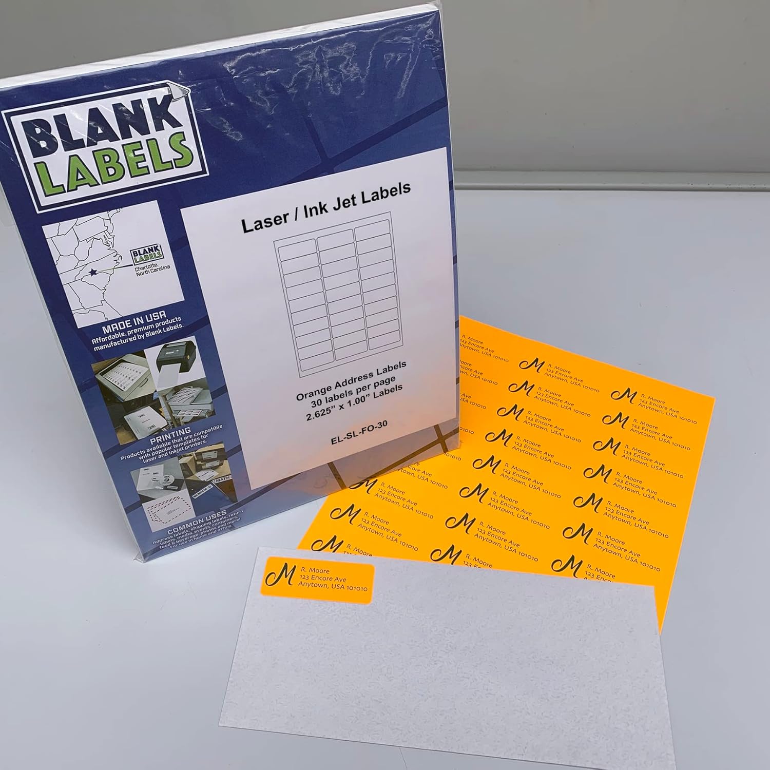 Fluorescent Orange Printable Mailing Labels/Qty 30 Labels Per Sheet / 2-5/8" x 1" (2.625 x 1) / Bright Adhesive Paper/Compatible with Inkjet and Laser Printer/Blank Labels