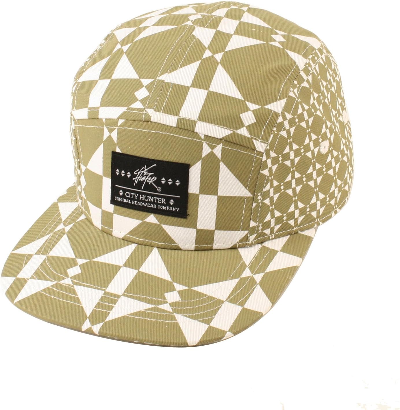 Men's Summer Cotton Cool Diamond Prism 5 Panel Snapback Cadet Cap Hat Khaki