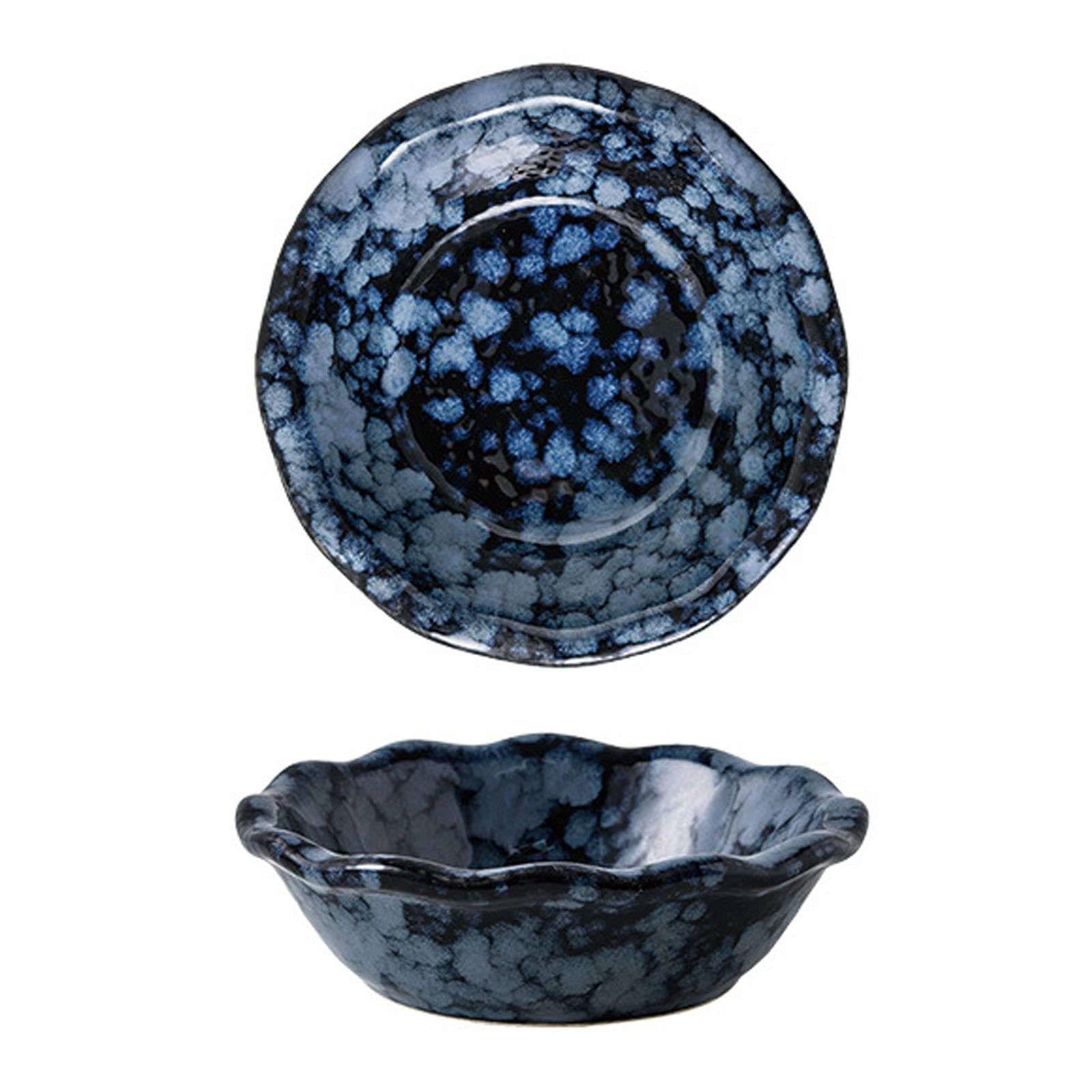 TYMYYS Small Round Baking Dish Set Of 2, Colorful Ceramic Casserole Dish, Round Ceramic Pie Plate-blue-14cm