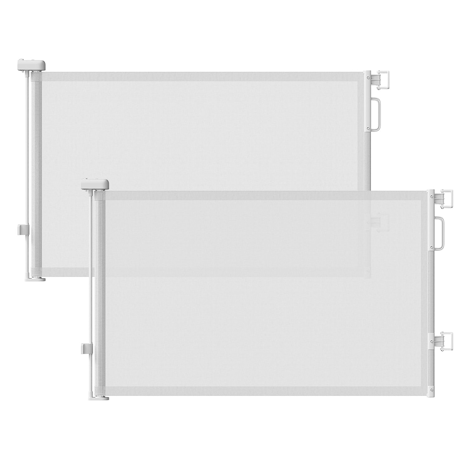 Photo 1 of [MISSING PARTS] Cideny Retractable Baby Gates 2 Pack, 55" Wide Mesh Dog Gate Indoor, 34" Tall Gate for Stairs Doorways Hallways Deck, Child Pet Safety Gate for Indoor Outdoor Home Use, White