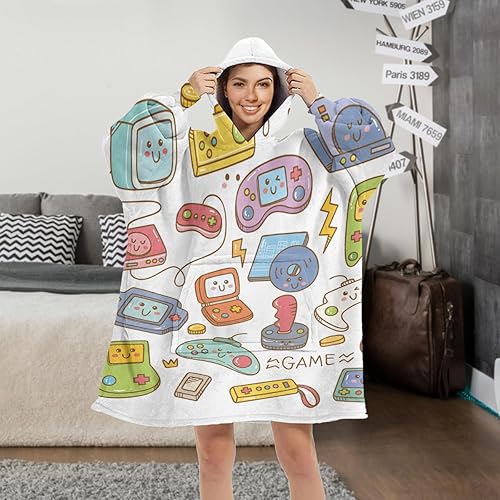 Miniatura 10 de Sleepwish Sudadera con capucha para niños y niñas, diseño retro de videojuegos con sherpa para adolescentes, jóvenes, niños y niñas (adultos 63 x 39